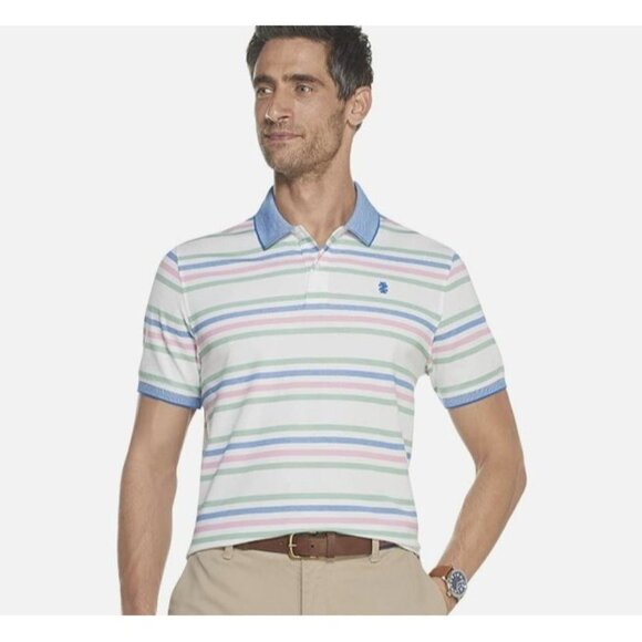 NEW! IZOD Advantage Pastel Stripe White Short Sleeve Polo Shirt Men's Size XL - Picture 1 of 11
